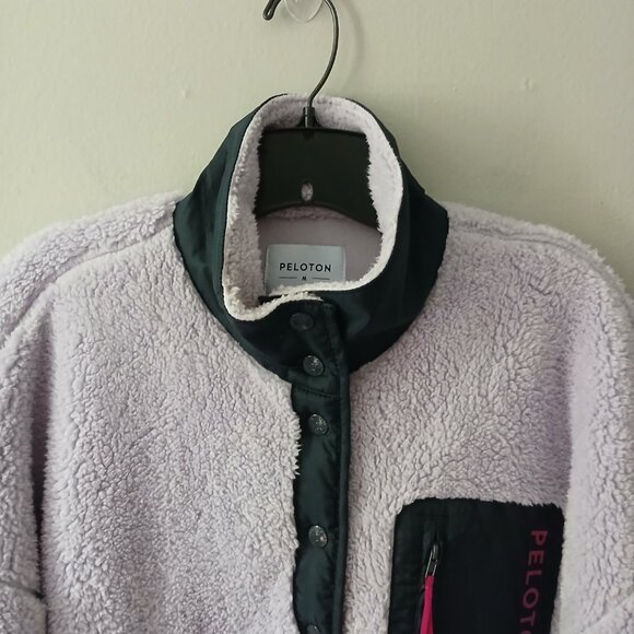 Peloton Women's Size Medium Caviar Warm Sherpa Sweater Long Sleeve Pocket Purple - Picture 2 of 15
